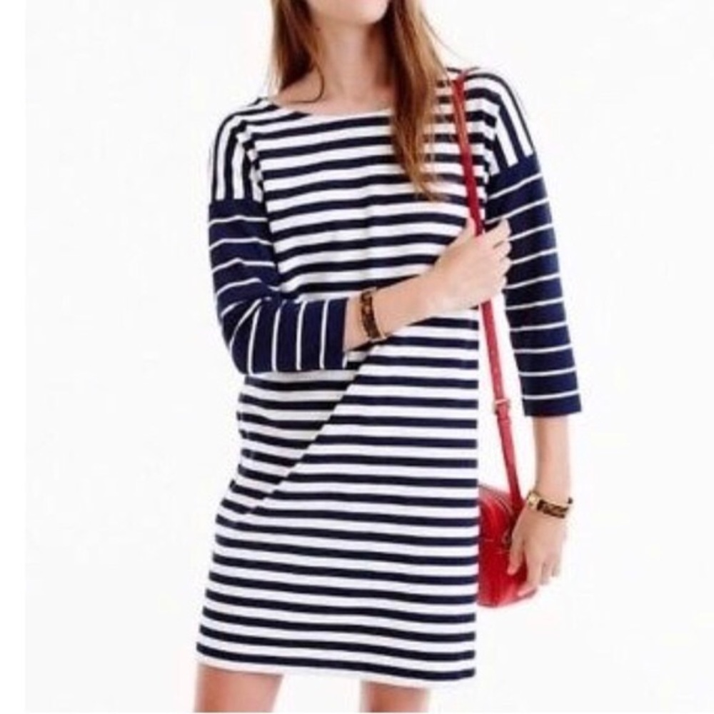 J. Crew Striped Navy Shift Dress, Size Small